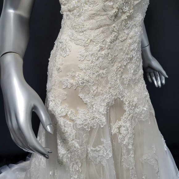 NWT~$1350~CASABLANCA~6/8~IVORY LACE EMBELLISHED STRAPLESS WEDDING DRESS GOWN - Picture 4 of 16